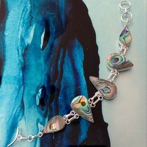 Abalone shell silver bracelet 6.5" - 7" Vintage